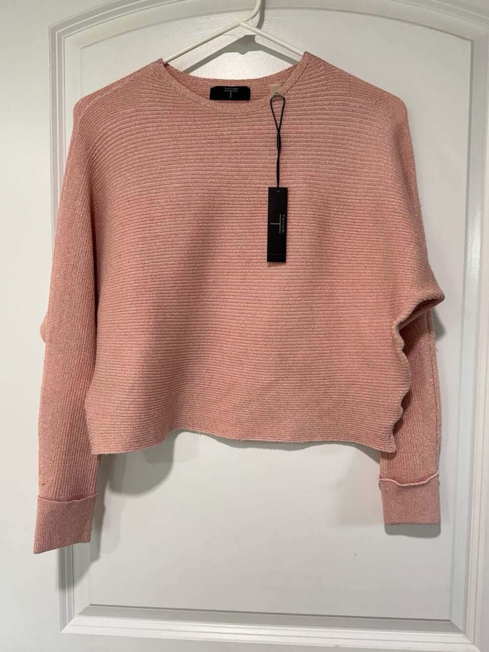 Blush Pink Metallic Lurex Cropped Sweater Sparkle Balletcore Women’s S